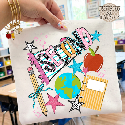 Second grade back to school pennant DTF Transfer, Ready to Press Rustic Key Transfers