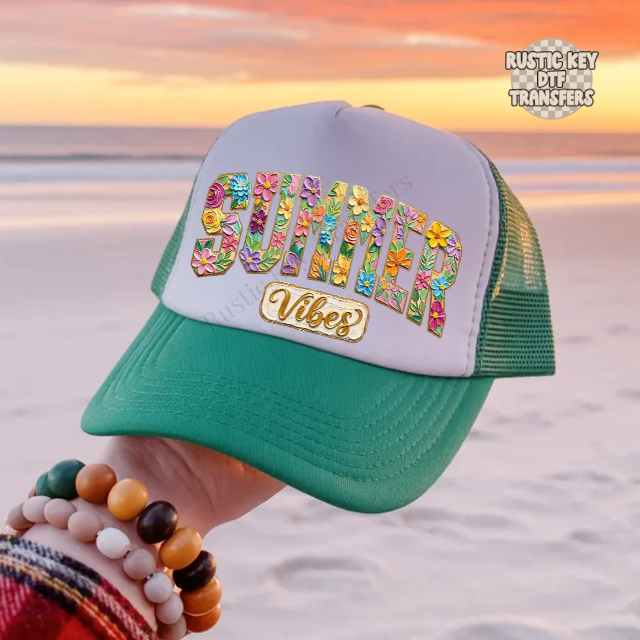 Summer vibes painted DTF Transfer, Ready to Press