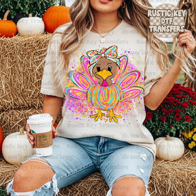 Colorful turkey DTF Transfer, Ready to Press