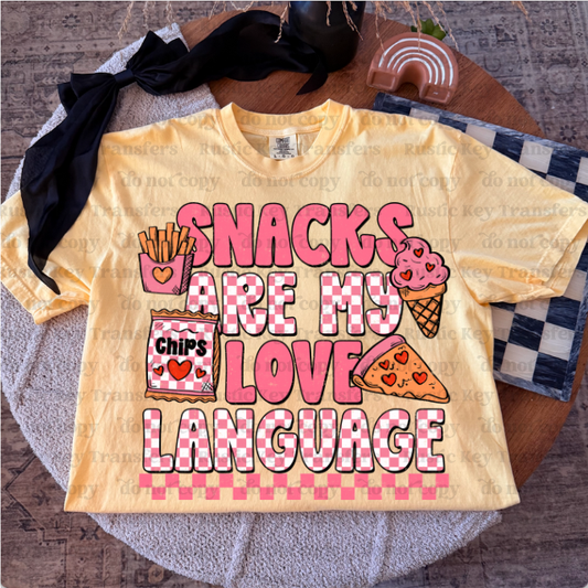 Snacks are  my love language (PINK) DTF Transfer, Ready to Press