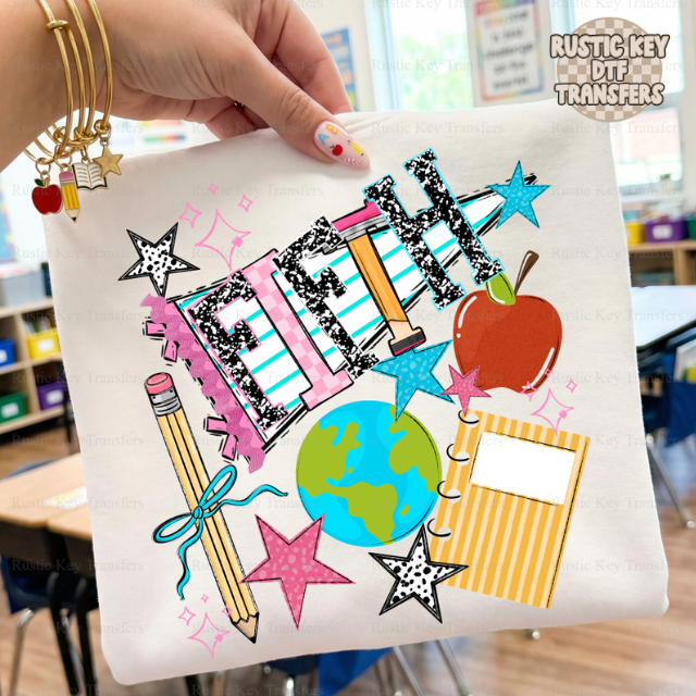 Fifth grade back to school pennant DTF Transfer, Ready to Press Rustic Key Transfers