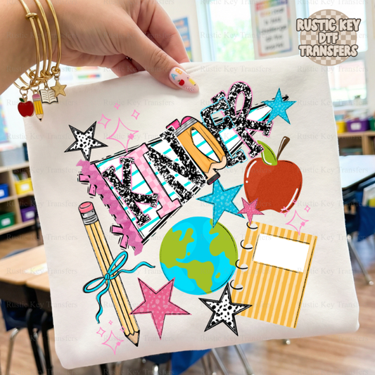 Kinder back to school pennant DTF Transfer, Ready to Press Rustic Key Transfers