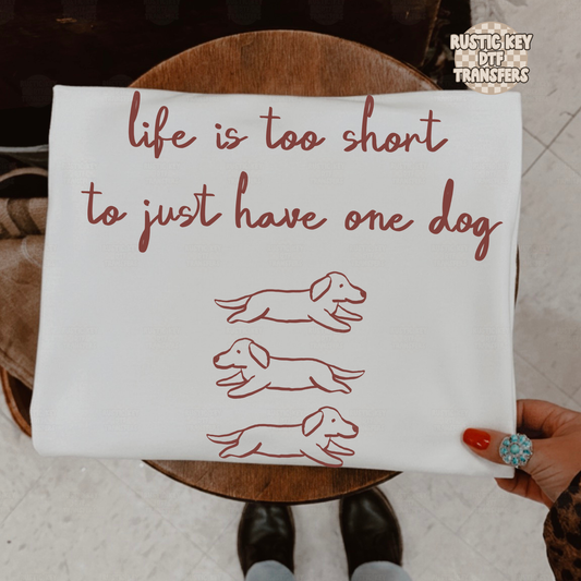 Life is too short just to have one dog DTF Transfer, Ready to Press