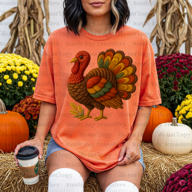 Turkey Faux Yarn DTF Transfer, Ready to Press