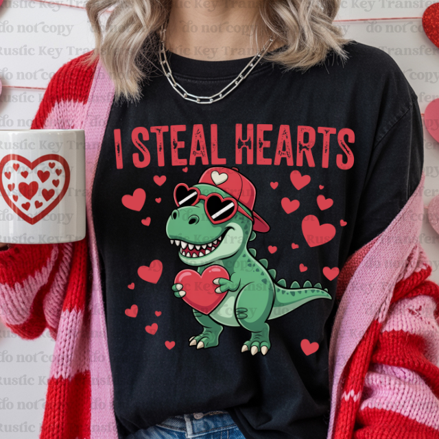 I steal hearts dinosaurs DTF Transfer, Ready to Press