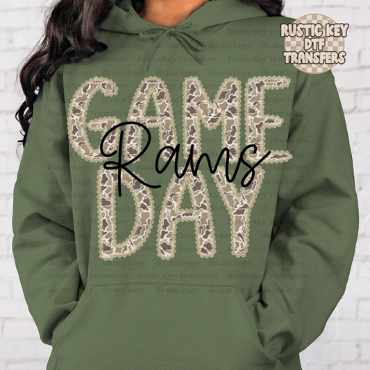 Rams camo lace mascot DTF TRANSFER