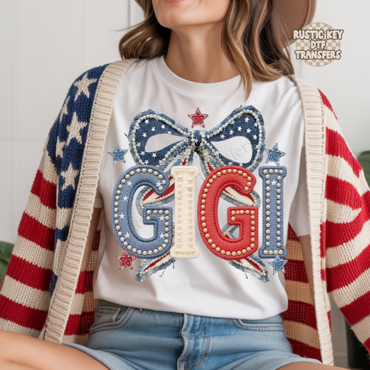 Gigi jean & pearls DTF Transfer, Ready to Press