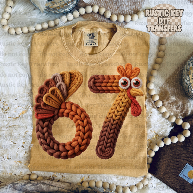 Six- Seven turkey yarn DTF Transfer, Ready to Press