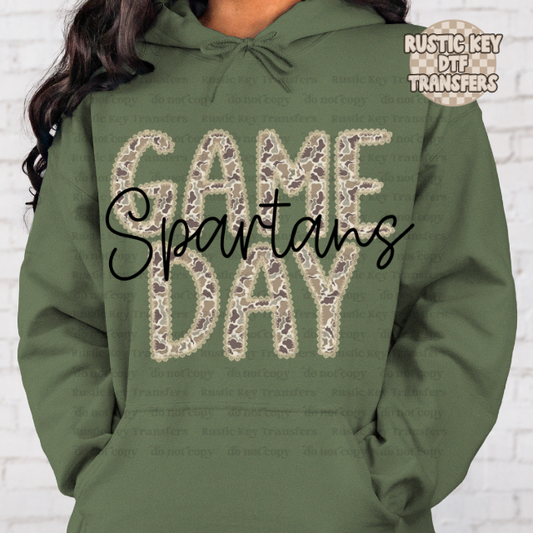 Spartans camo lace mascot DTF TRANSFER