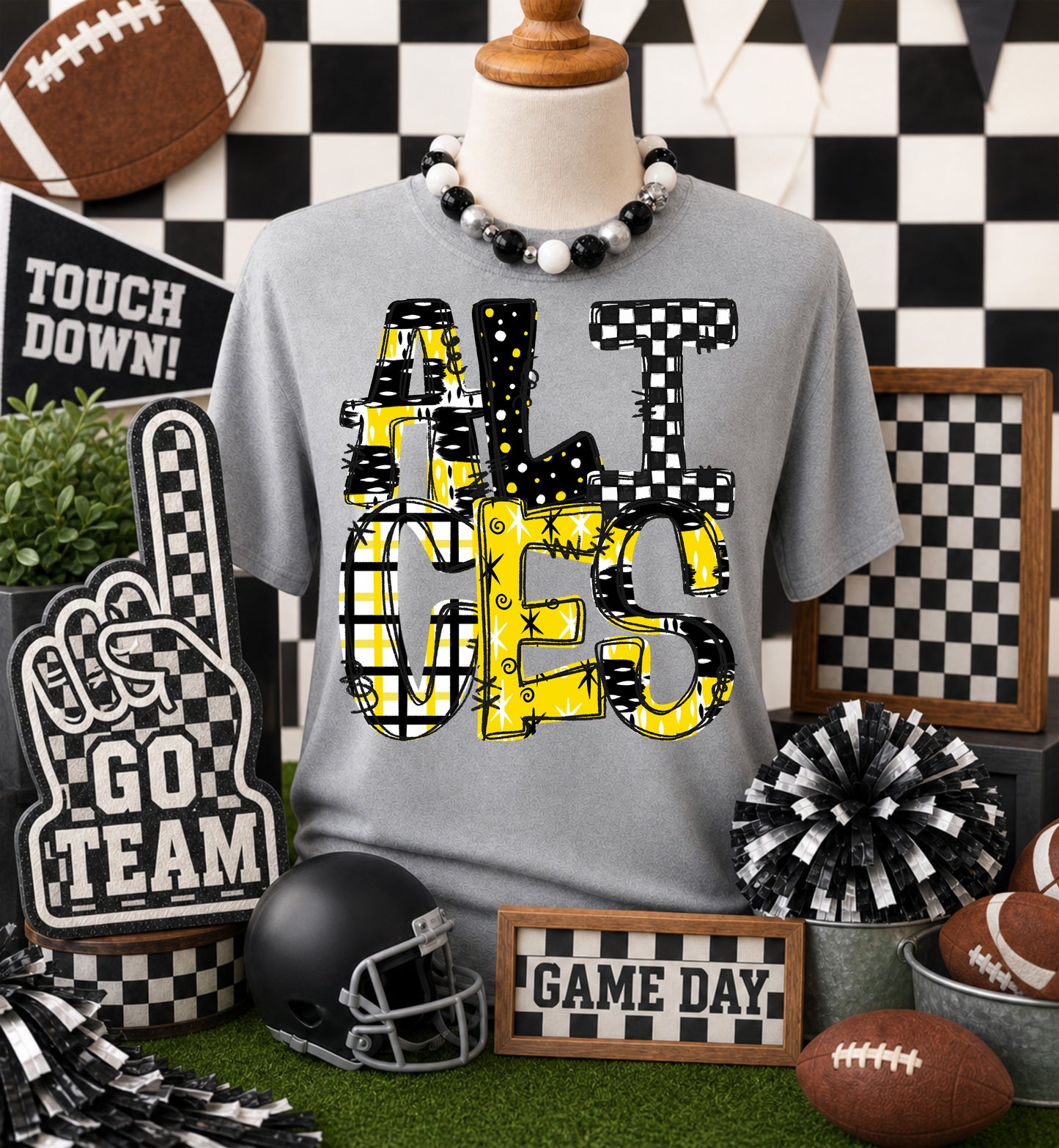 Game day yellow mascots DTF Transfer, Ready to Press Rustic Key Transfers