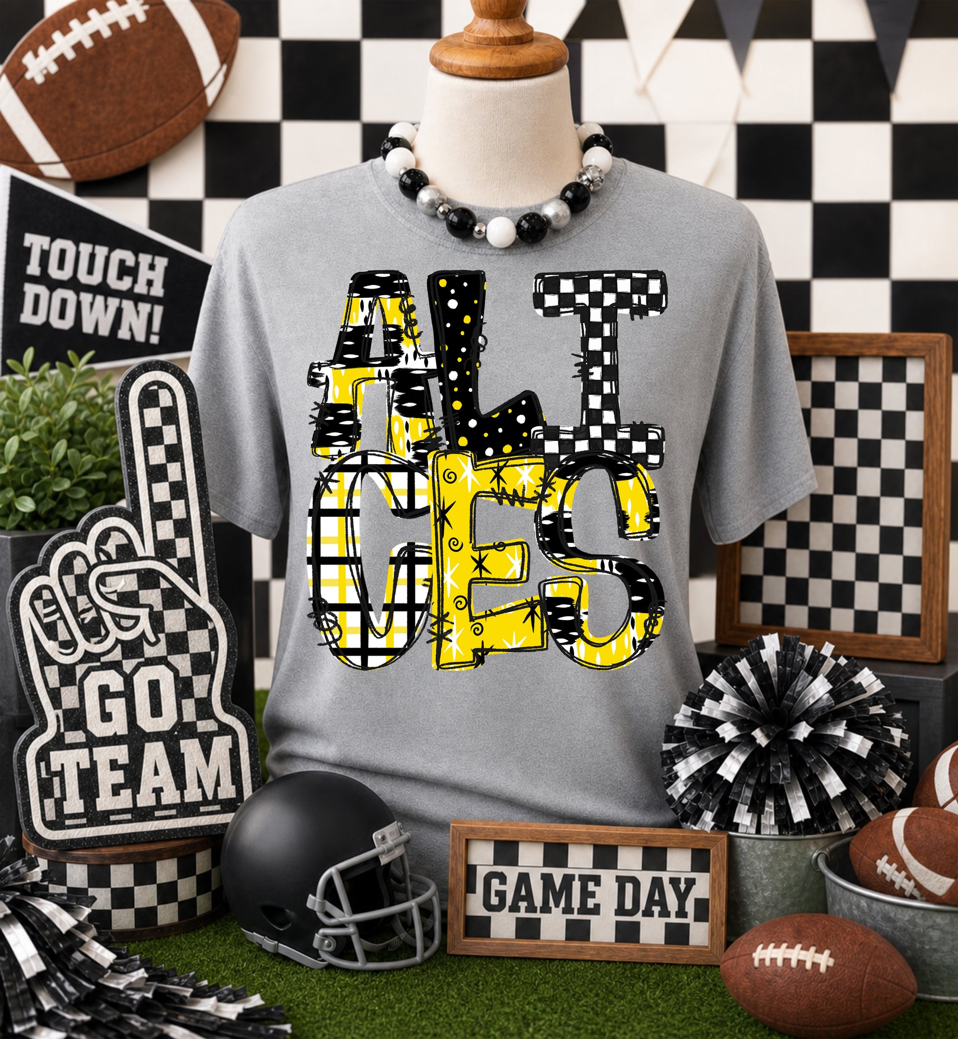 Game day yellow mascots DTF Transfer, Ready to Press Rustic Key Transfers