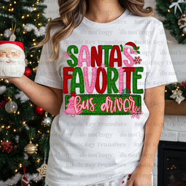 Santa's Favorite Bus Driver DTF Transfer, Ready to Press