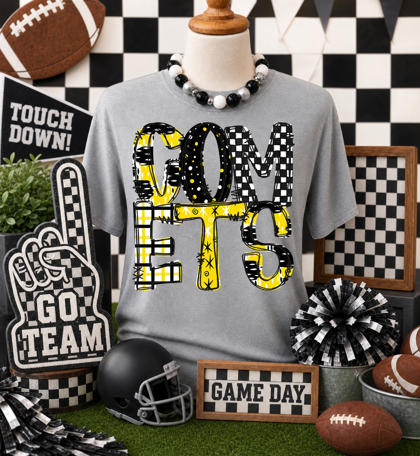 Game day yellow mascots DTF Transfer, Ready to Press Rustic Key Transfers