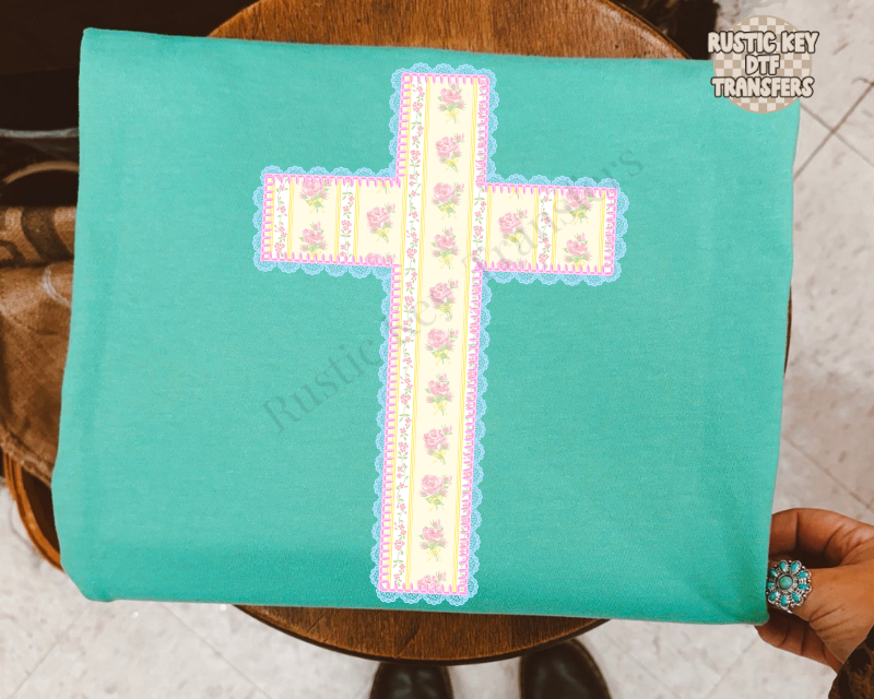 Cross floral DTF Transfer, Ready to Press