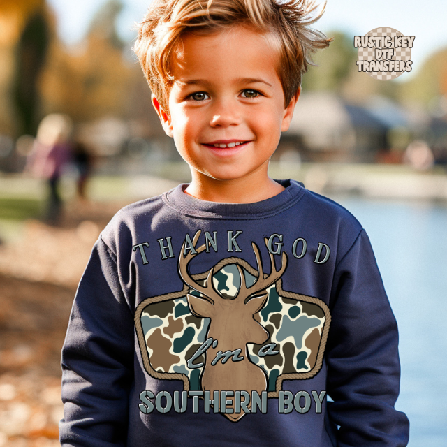 Thank God i'm a southern boy Deer DTF Transfer, Ready to Press