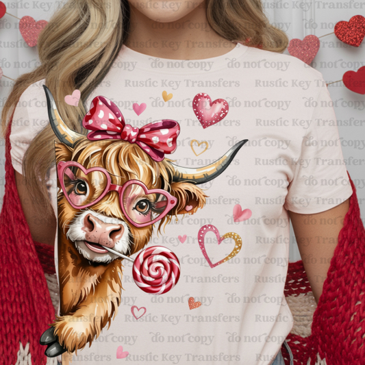 Highland cow valentine DTF Transfer, Ready to Press