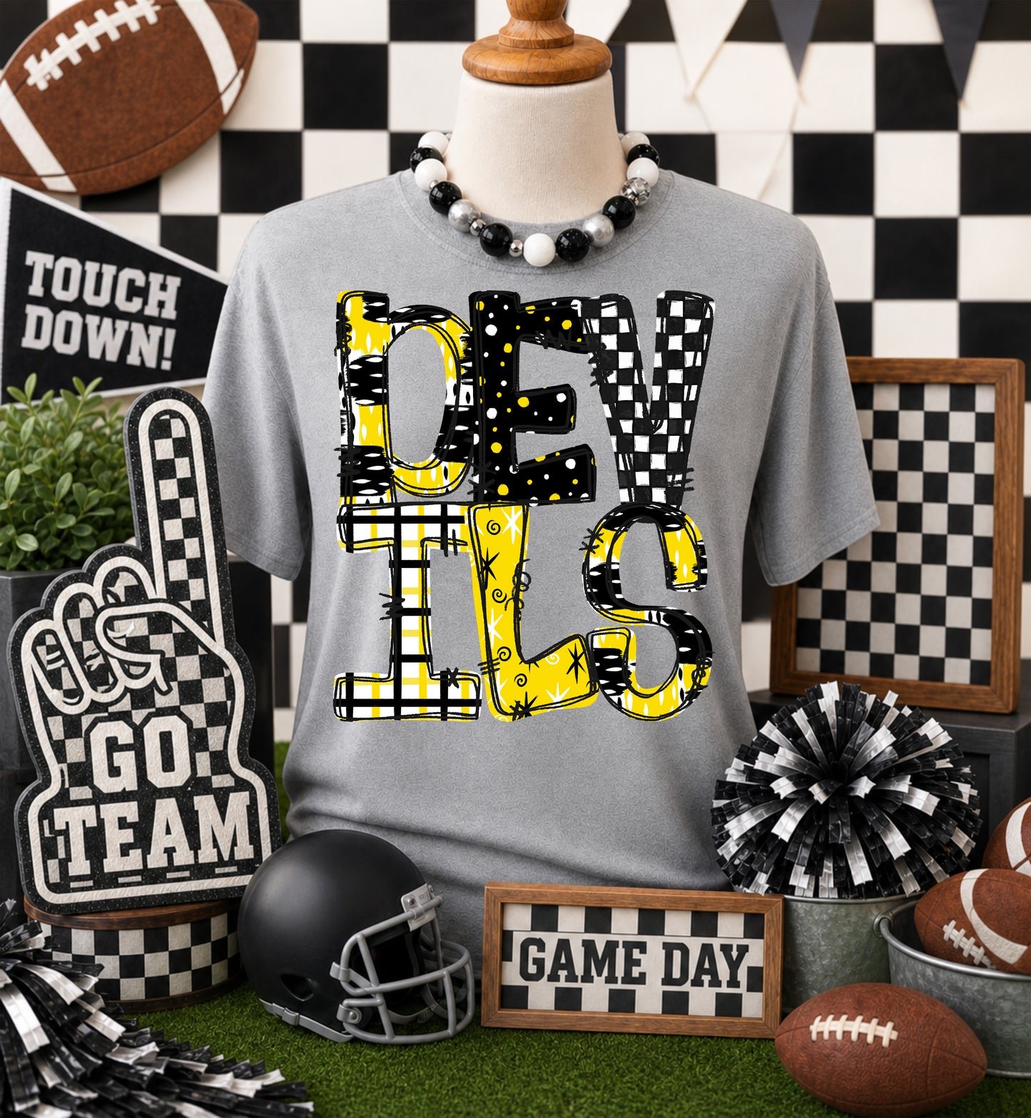 Game day yellow mascots DTF Transfer, Ready to Press Rustic Key Transfers