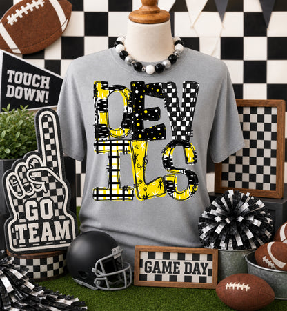 Game day yellow mascots DTF Transfer, Ready to Press Rustic Key Transfers