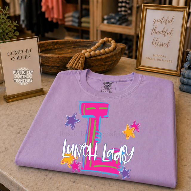 Neon Hype Lunch Lady DTF Transfer, Ready to Press