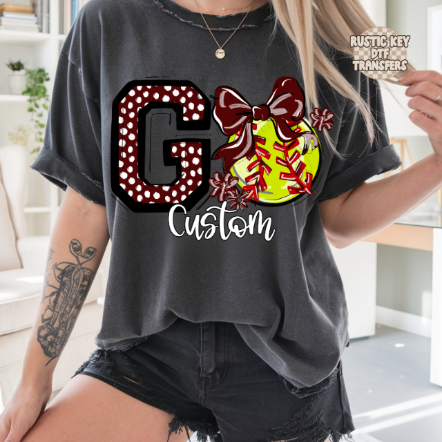 Custom Go Softball DTF Transfer, Ready to Press