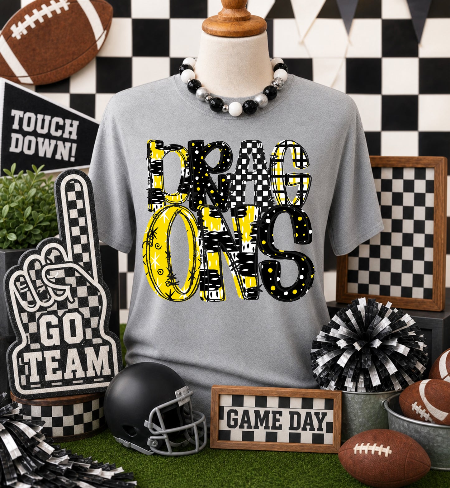 Game day yellow mascots DTF Transfer, Ready to Press Rustic Key Transfers