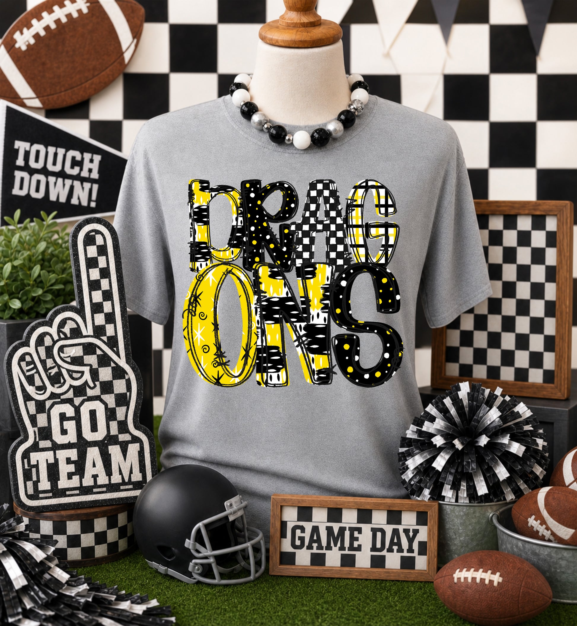 Game day yellow mascots DTF Transfer, Ready to Press Rustic Key Transfers