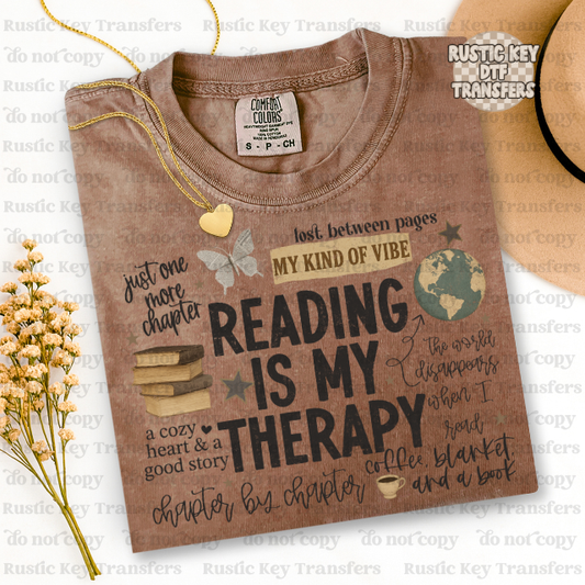 Reading is my therapy DTF Transfer, Ready to Press