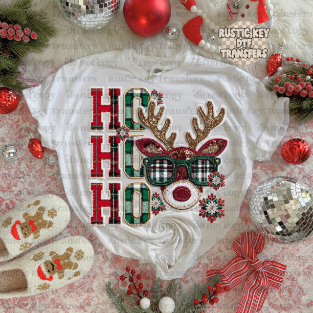 HO HO HO Reindeer DTF Transfer, Ready to Press