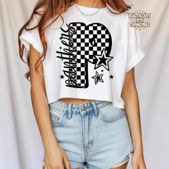 Panthers checkered DTF Transfer, Ready to Press