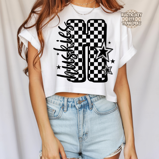 Huskies checkered DTF Transfer, Ready to Press