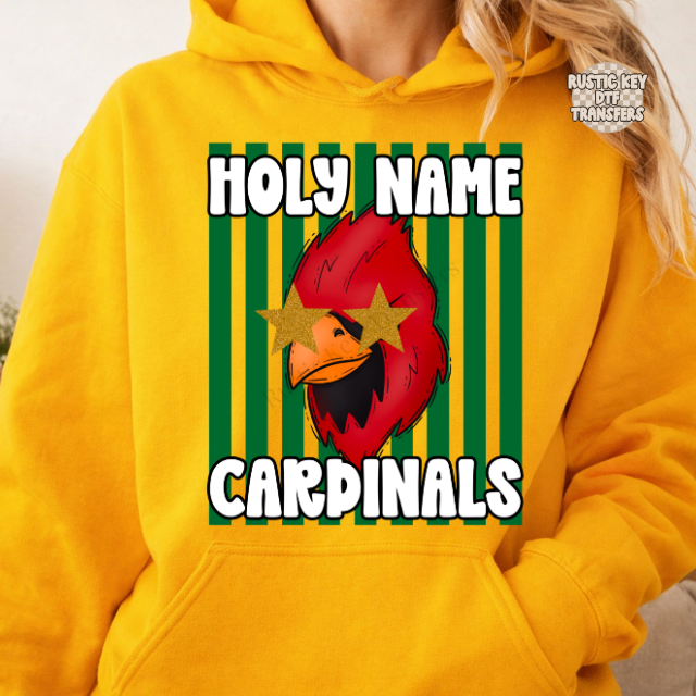 Holy name cardinals green stripes DTF Transfer, Ready to Press