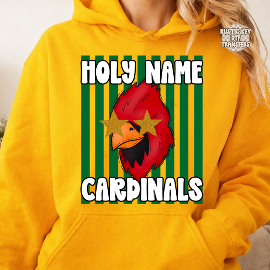 Holy name cardinals green stripes DTF Transfer, Ready to Press