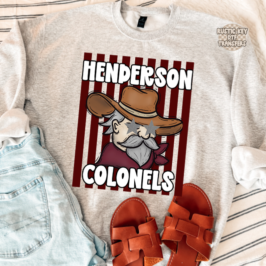 Henderson colonels stripes DTF Transfer, Ready to Press