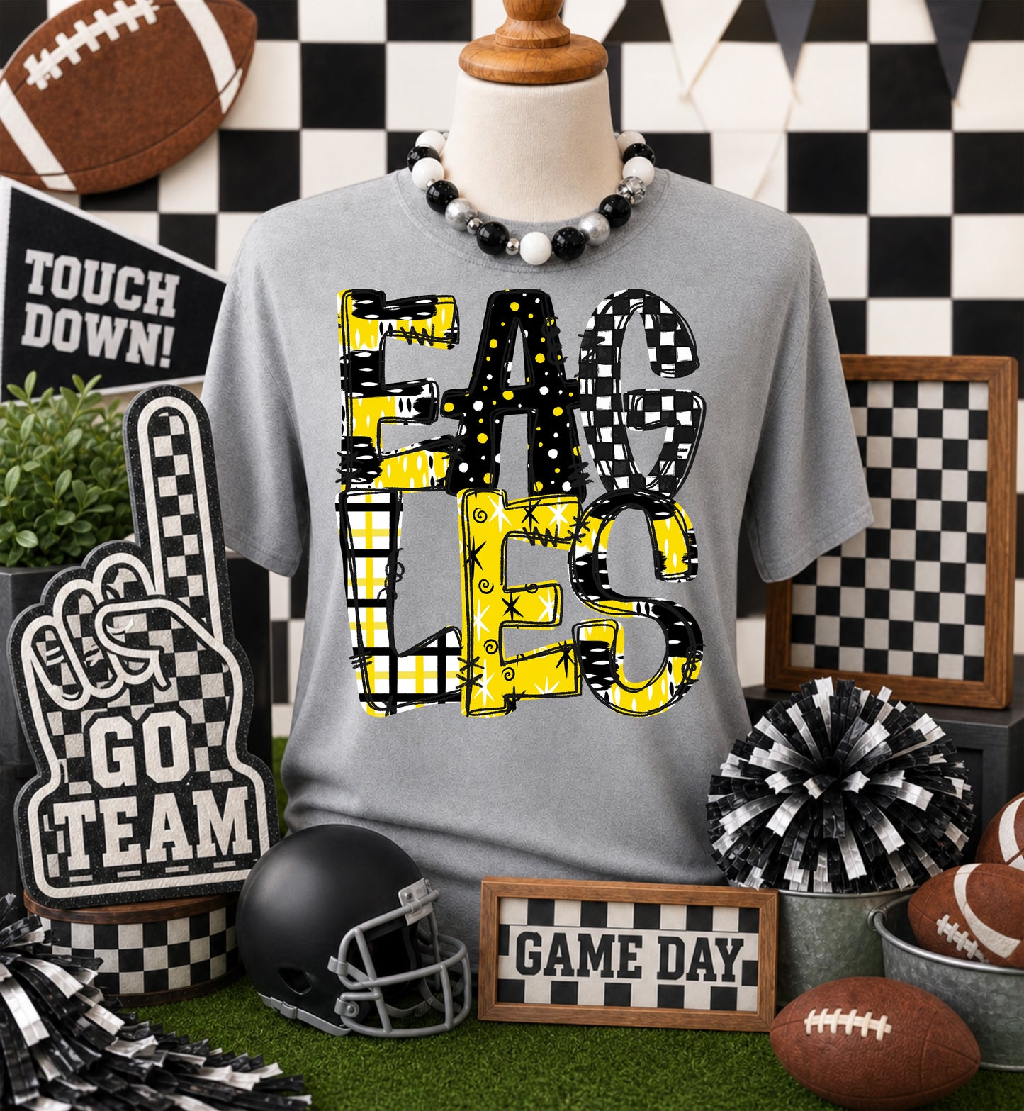 Game day yellow mascots DTF Transfer, Ready to Press Rustic Key Transfers