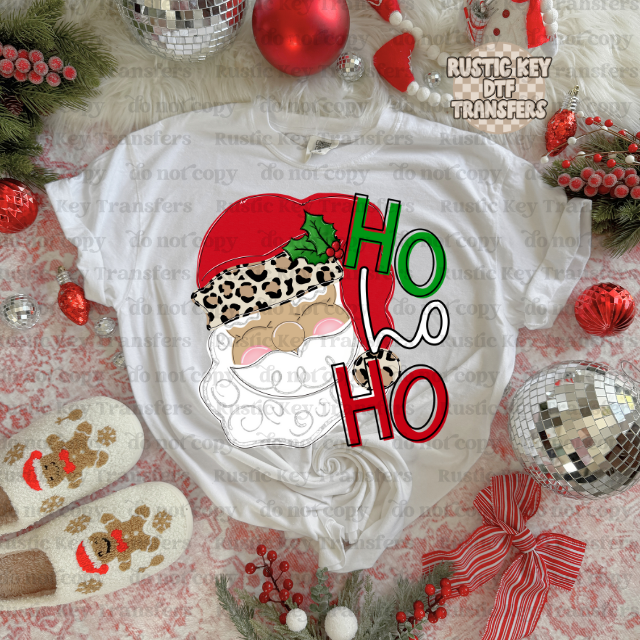 Santa leopard ho ho ho DTF Transfer, Ready to Press