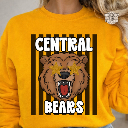 Central bears stripes brown DTF Transfer, Ready to Press