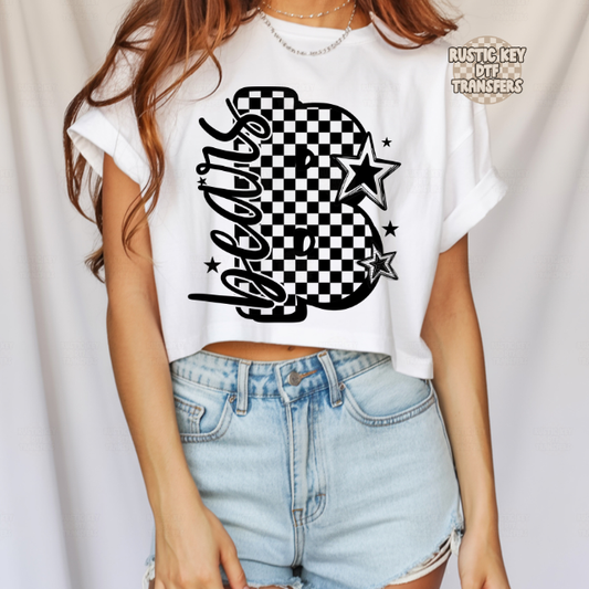 Bears checkered DTF Transfer, Ready to Press