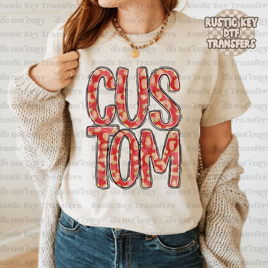 Red cheetah custom DTF Transfer, Ready to Press