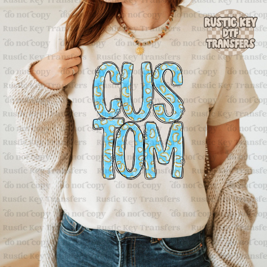 Aqua cheetah custom DTF Transfer, Ready to Press