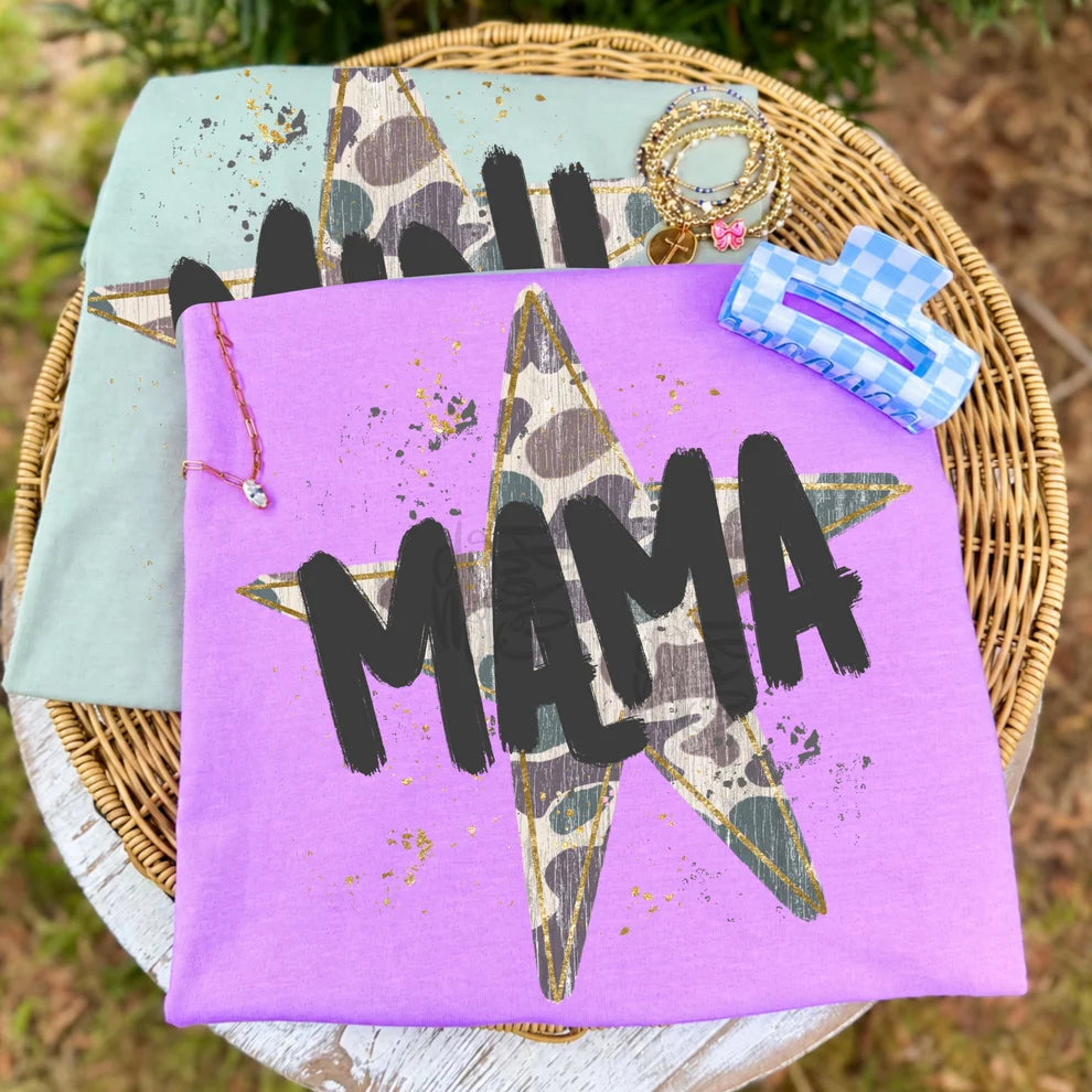 Mama camo star DTF Transfer, Ready to Press Rustic Key Transfers