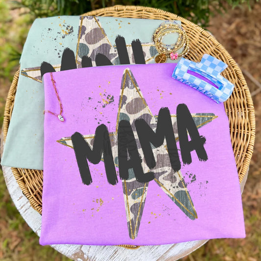 Mama camo star DTF Transfer, Ready to Press Rustic Key Transfers