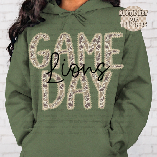 Lions camo lace mascot DTF TRANSFER