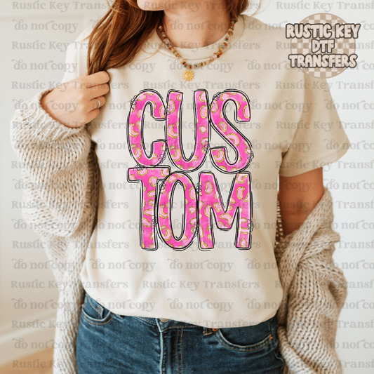 Pink cheetah custom DTF Transfer, Ready to Press