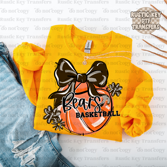 Bears Basketball Bow DTF Transfer, Ready to Press