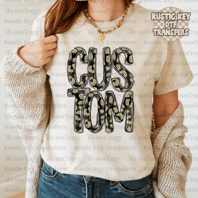 Black cheetah custom DTF Transfer, Ready to Press