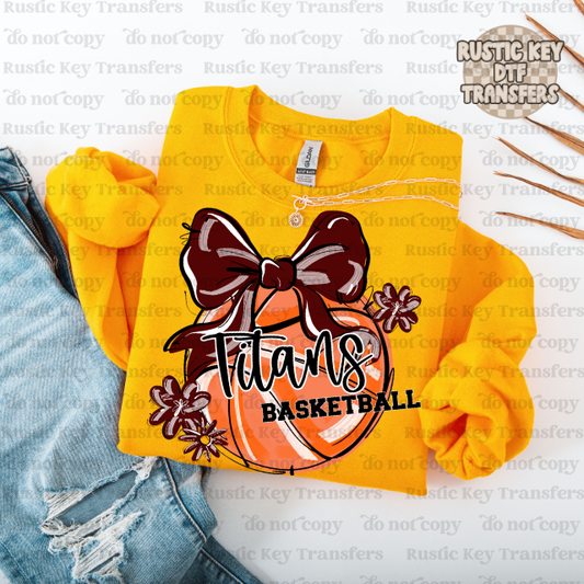 Titans Basketball Bow DTF Transfer, Ready to Press