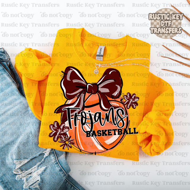 Trojans Basketball Bow DTF Transfer, Ready to Press