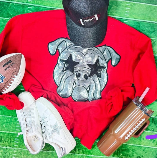 Grey Bulldog with starry eyes Sequin Patch