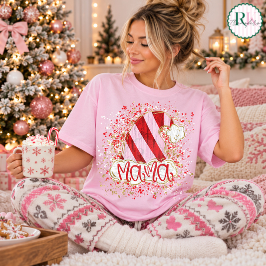 Mama striped santa hat DTF Transfer, Ready to Press Rustic Key Transfers