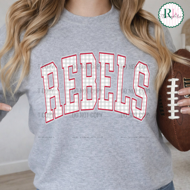 Rebels gingham DTF Transfer, Ready to Press Rustic Key Transfers